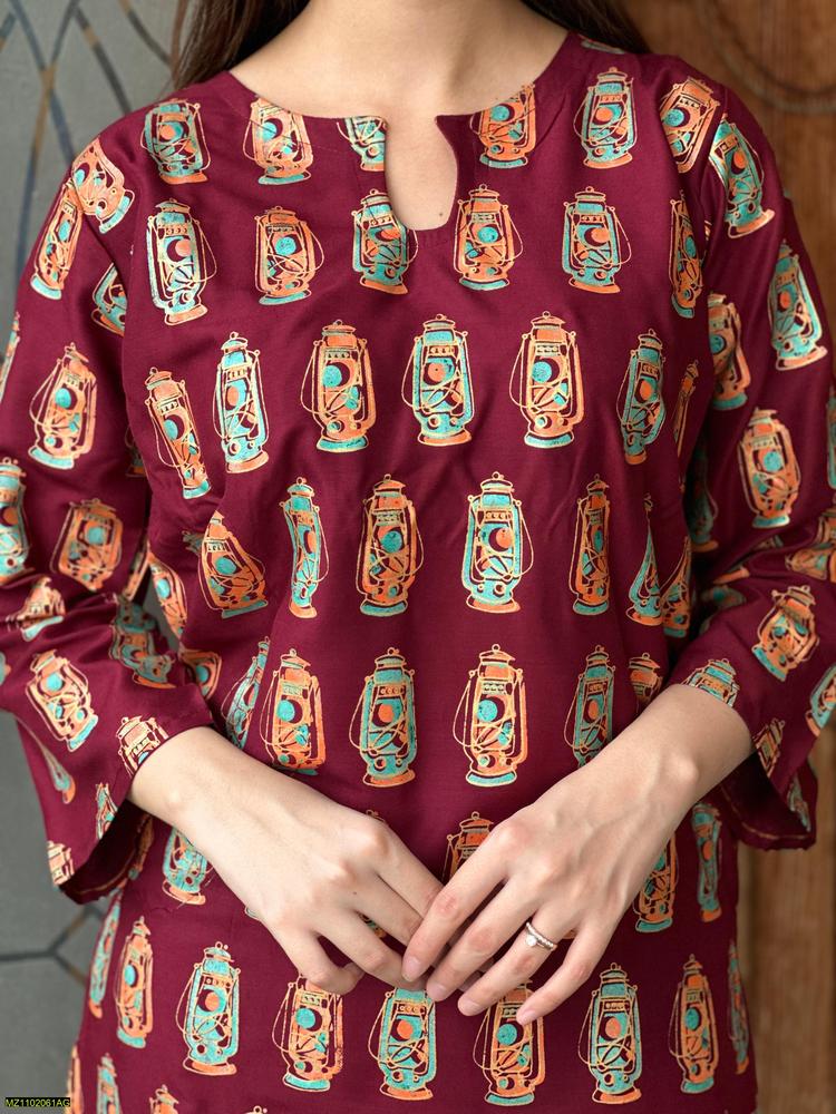 Two PCs women stitched printed Arabic lawn suite shirt and trouser t4trendz