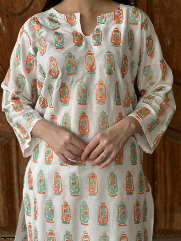 Two PCs women stitched printed Arabic lawn suite shirt and trouser t4trendz