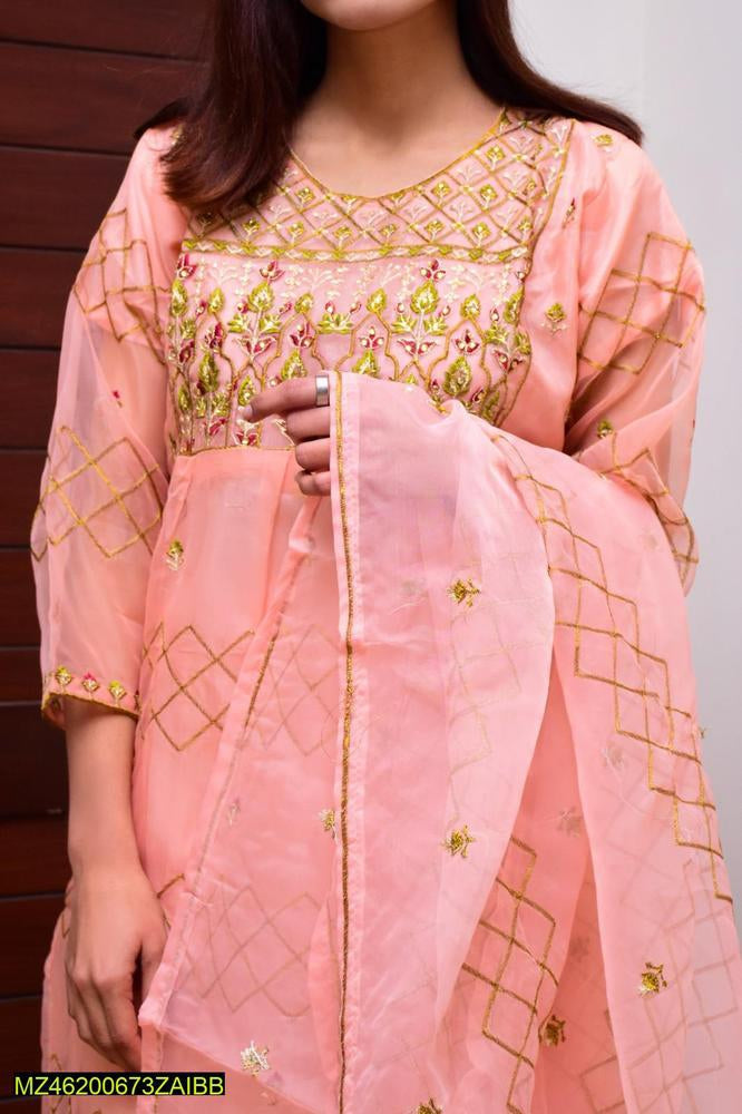 3 PCs women stitched organza embroidered suite t4trendz