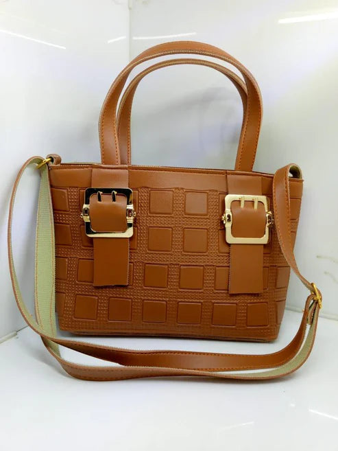 Leather handbag with long strap