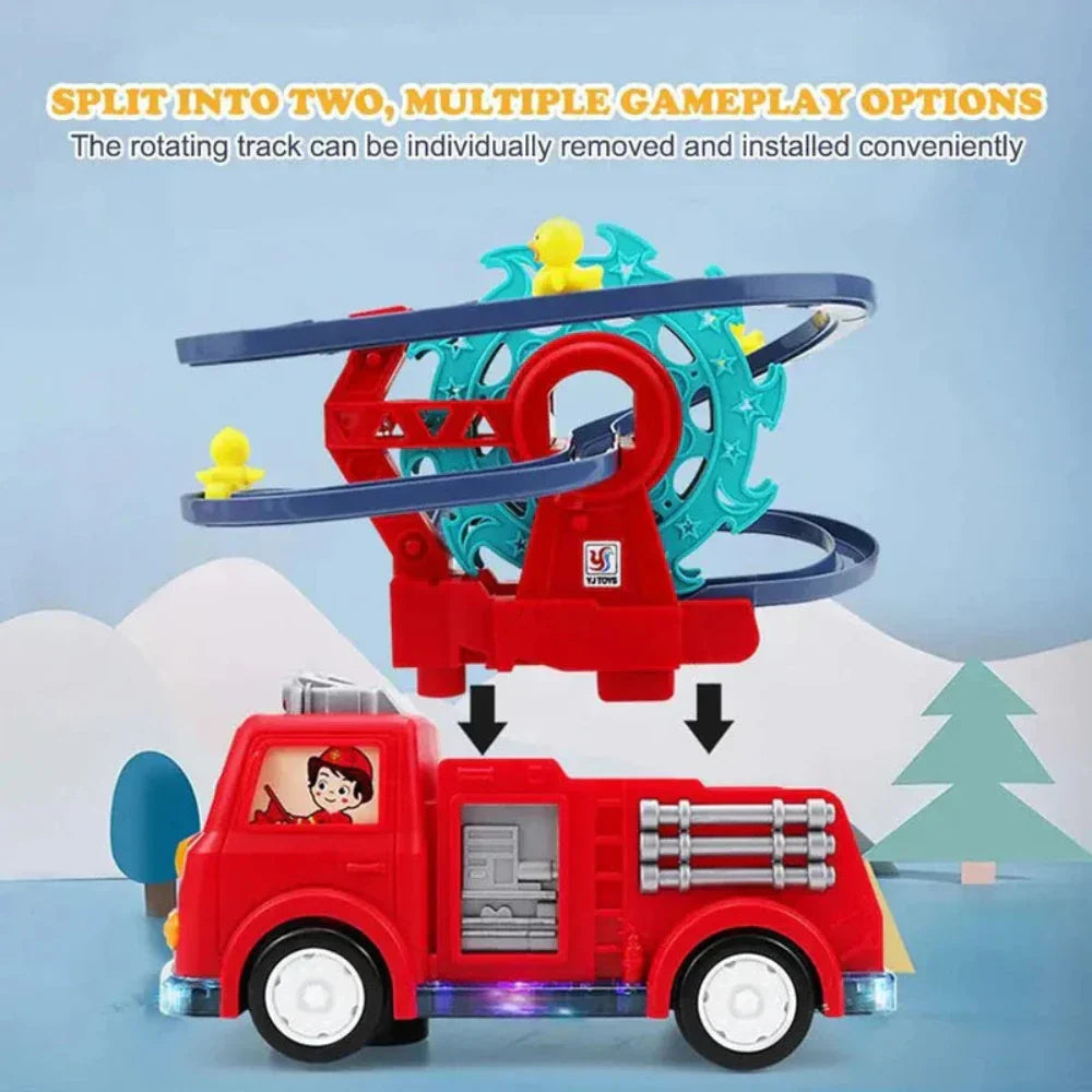 Flexible Duck Swivel Slide Fire Rail Car Toy with Lights & Sound