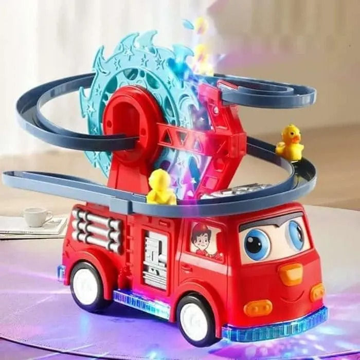 Flexible Duck Swivel Slide Fire Rail Car Toy with Lights & Sound