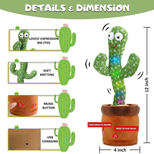 Rechargeable Dancing Cactus Toy – Sing, Dance, and Talk Back with Lights & Music