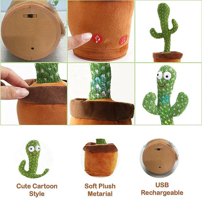 Rechargeable Dancing Cactus Toy – Sing, Dance, and Talk Back with Lights & Music